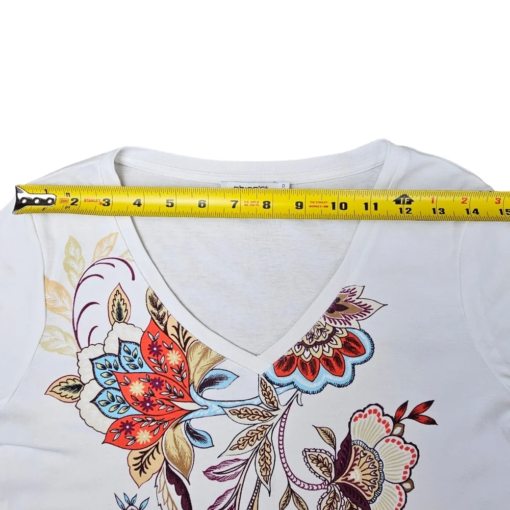 CHICO'S Floral Pima Cotton 3/4 Sleeve Soft, Lightweight Pullover Top Size S - Picture 6 of 11